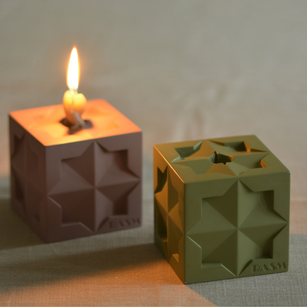 Islamic Geometric Base/Candle Holder - Cube/Beige