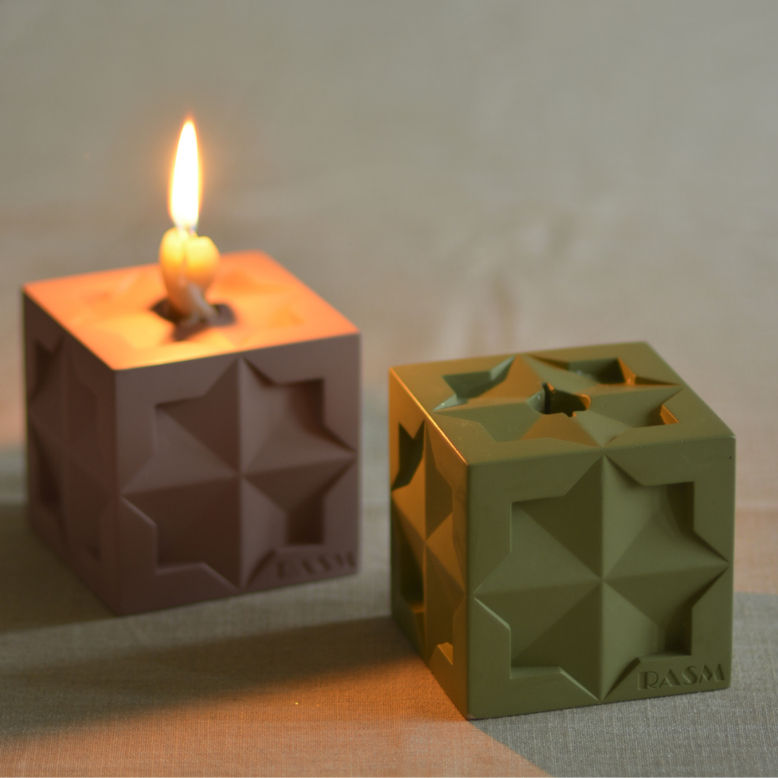 Islamic Geometric Base/Candle Holder - Cube/Beige