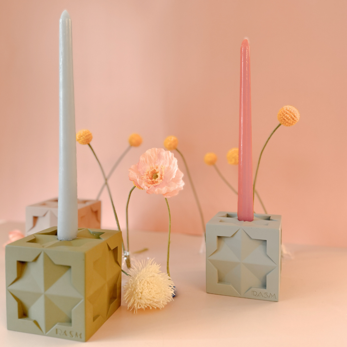 Islamic Geometric Base/Candle Holder - Cube/Light Blue