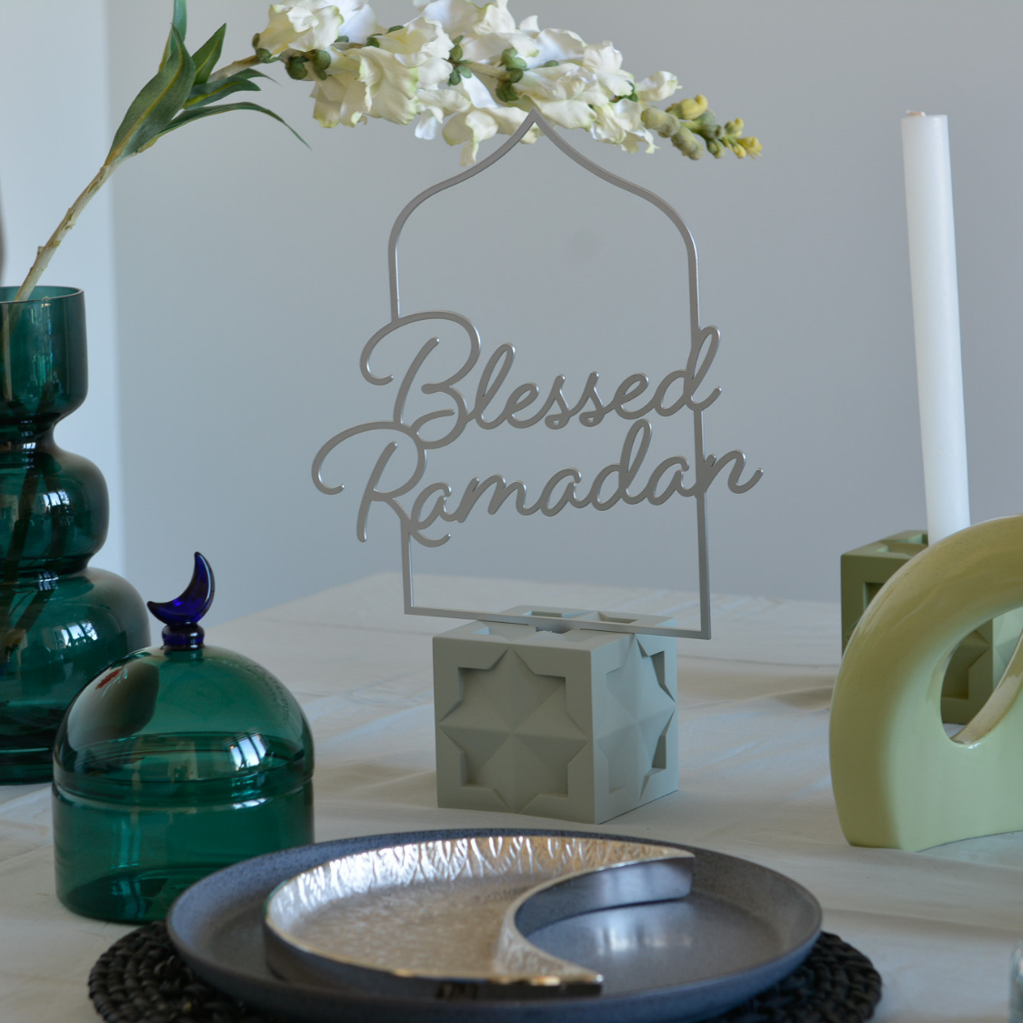 Islamic Geometric Base/Candle Holder - Cube/Light Blue