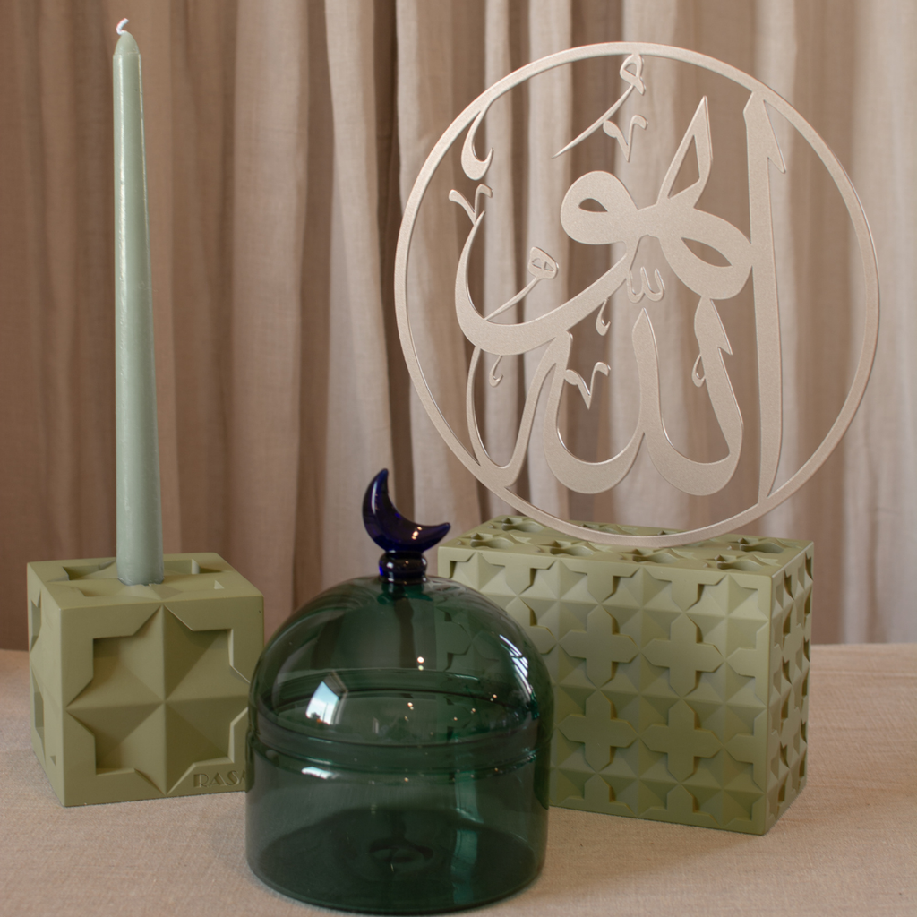 Islamic Geometric Base/Candle Holder - Rectangle Green
