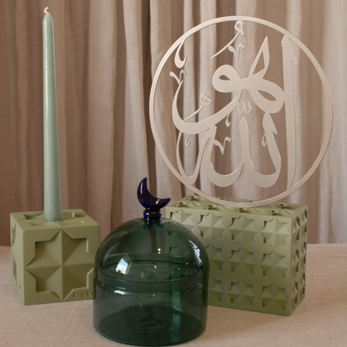 Islamic Geometric Base/Candle Holder - Rectangle Green